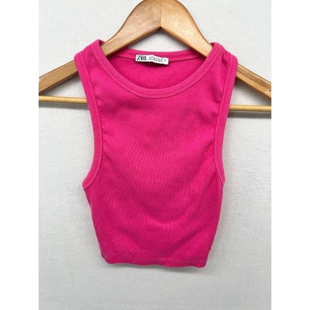 Zara Women's Ribbed Crop Tank Pink Size Small